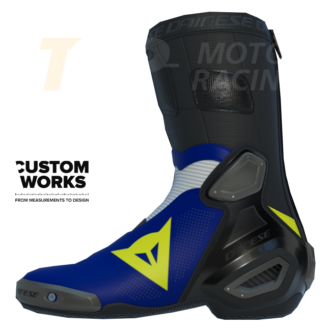 Dainese Axial 2 Air men's motorcycle racing boots in Yamaha Blue White Fluo Yellow Custom Works