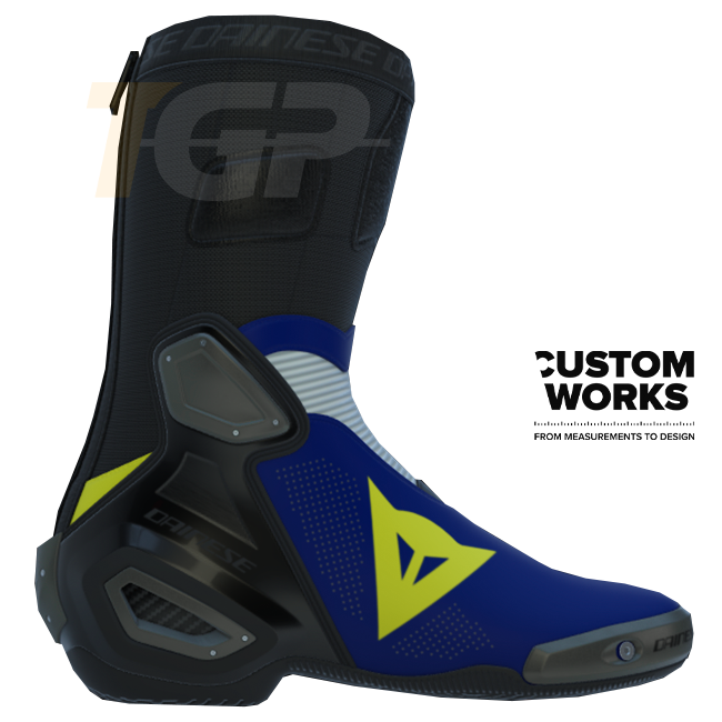 Dainese Axial 2 Air men's motorcycle racing boots in Yamaha Blue White Fluo Yellow Custom Works