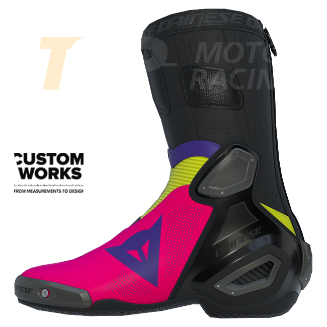 Dainese Axial 2 Air motorcycle boots men Fuxia Viola Fluo Yellow Custom Works