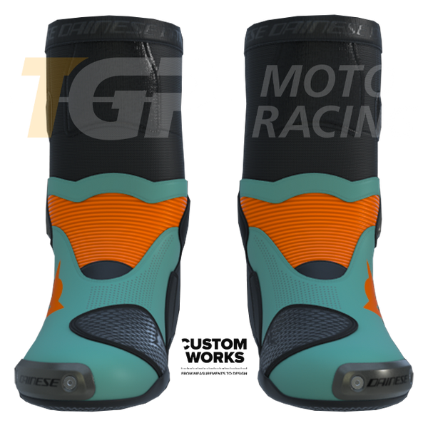 Dainese Axial 2 Air Motorcycle Boots – Fluo Orange / Sardinian Sea Blue | Men's | Custom Works