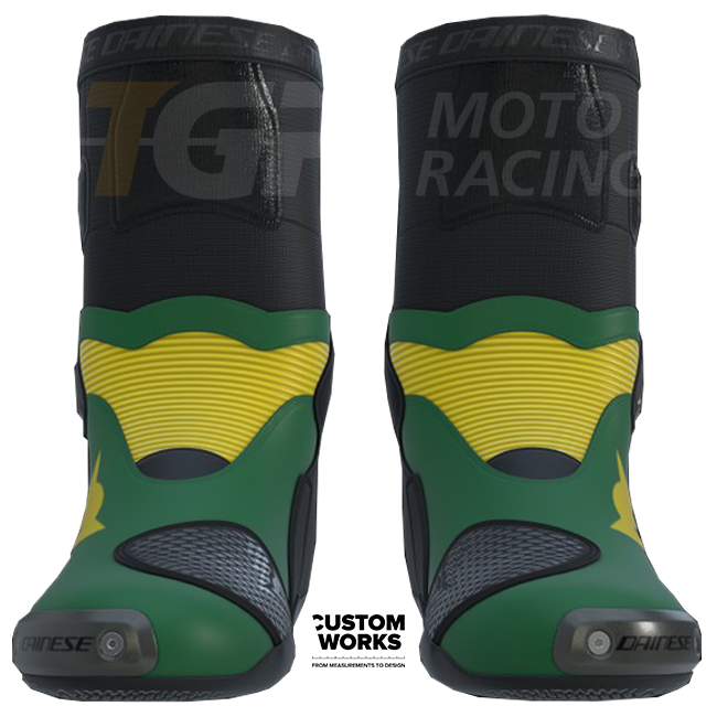 Dainese Axial 2 men's motorcycle boots in Forest Green and Yellow Custom Works colourway