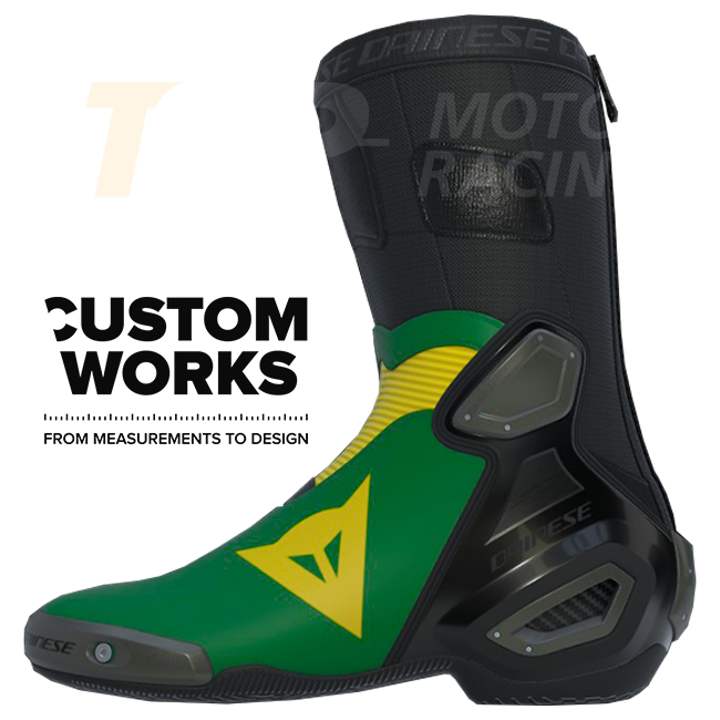 Dainese Axial 2 men's motorcycle boots in Forest Green and Yellow Custom Works colourway
