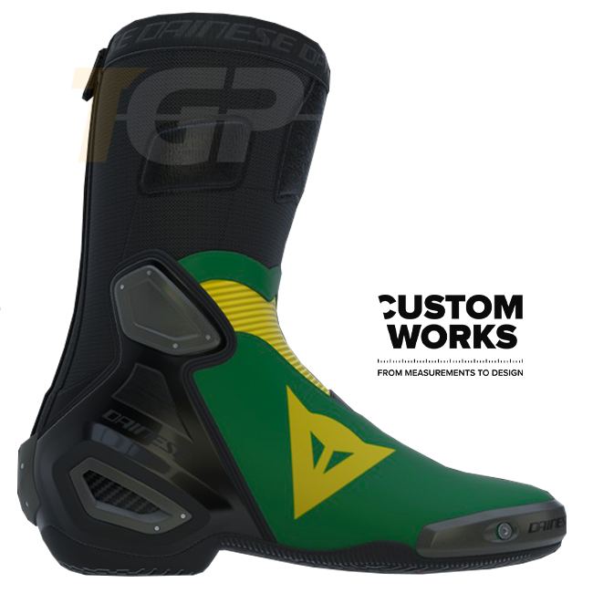 Dainese Axial 2 men's motorcycle boots in Forest Green and Yellow Custom Works colourway