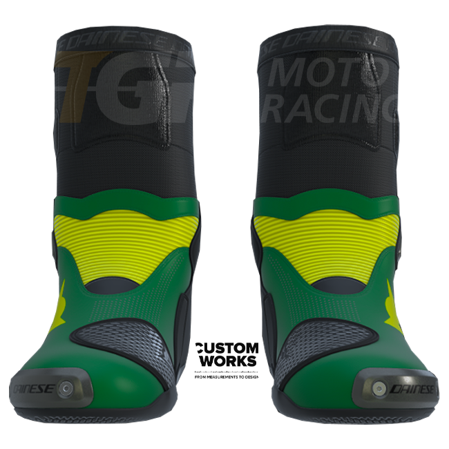 Dainese Axial 2 Air men's motorcycle boots in Forest Green and Yellow Custom Works colourway