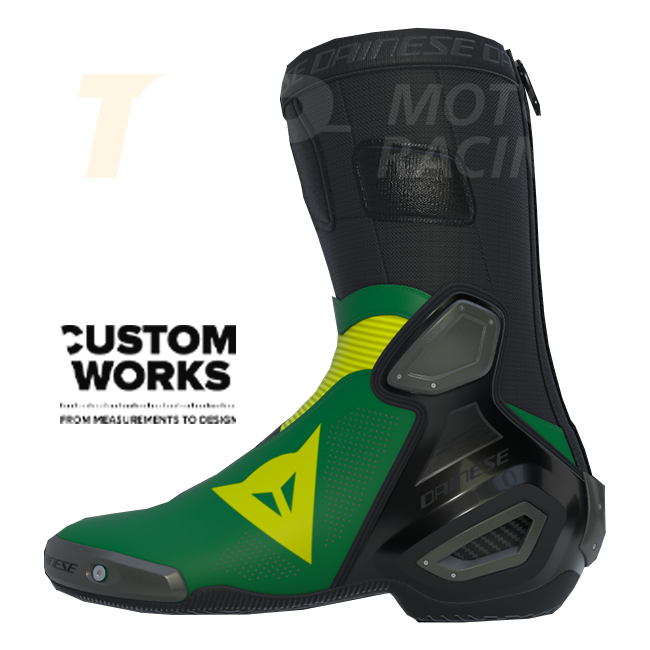 Dainese Axial 2 Air men's motorcycle boots in Forest Green and Yellow Custom Works colourway