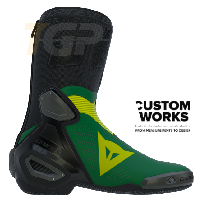 Dainese Axial 2 Air men's motorcycle boots in Forest Green and Yellow Custom Works colourway