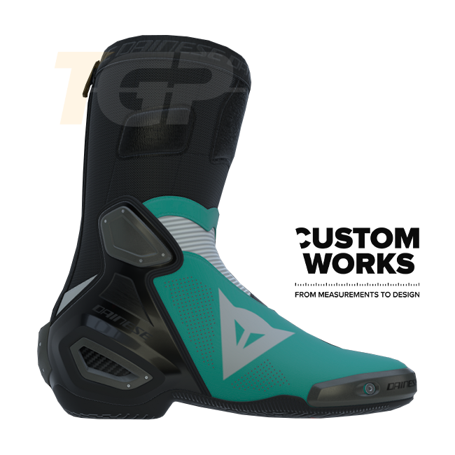 Dainese Axial 2 Air Custom Works motorcycle boots in Sardinia Sea Blue and White