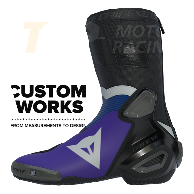 Dainese Axial 2 motorcycle boots Prima Pramac Yamaha MotoGP Replica Custom Works purple Yamaha blue white