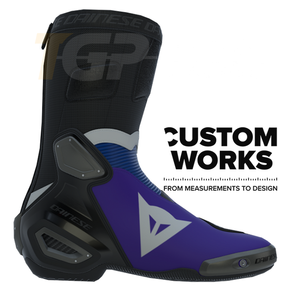 Dainese Axial 2 motorcycle boots Prima Pramac Yamaha MotoGP Replica Custom Works purple Yamaha blue white