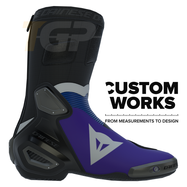 Dainese Axial 2 motorcycle boots Prima Pramac Yamaha MotoGP Replica Custom Works purple Yamaha blue white