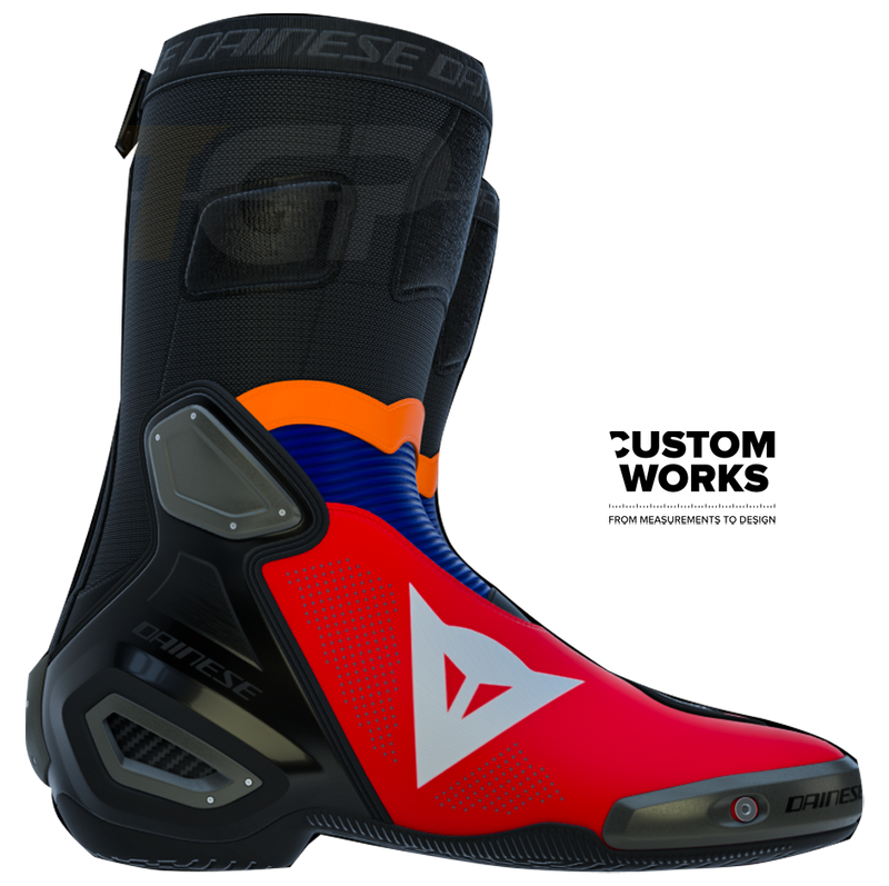 Dainese Axial 2 Air Luca Marini Replica 2026 Custom Works boots in Lava Red, Electric Blue, Fluo Orange and White