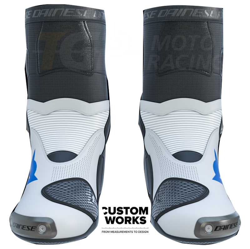Dainese Axial 2 Air men's motorcycle boot in White and Sky Blue Custom Works colourway