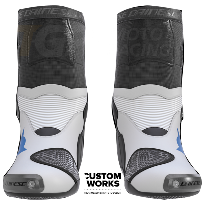 Dainese Axial 2 men's motorcycle boots in White and Sky Blue Custom Works edition