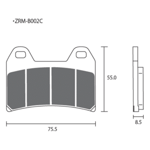 Dimension drawing of the ZCOO B002 brake pad, Z-B002-EXR