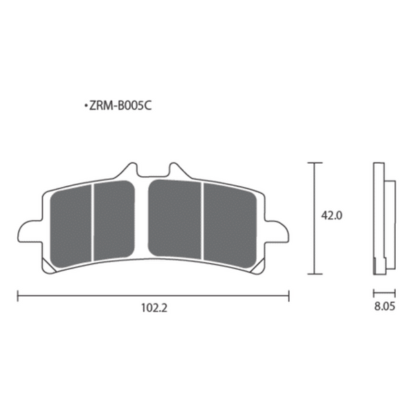 Dimension drawing of the ZCOO B005 brake pad, Z-B005-EXR