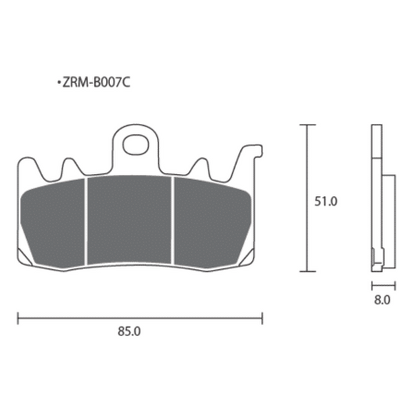 Dimension drawing of the ZCOO B007 brake pad, Z-B007-EX
