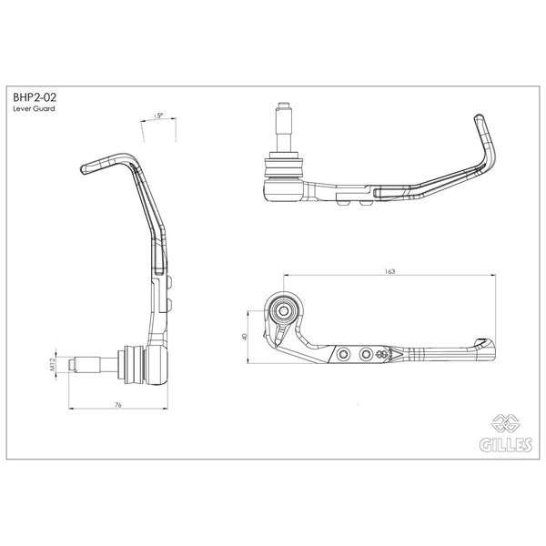 Gilles BHP2 brake lever guard aluminium, dimensions and adjustment range