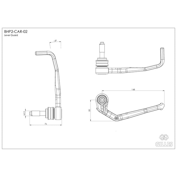 Gilles BHP2 brake lever guard carbon, dimensions and adjustment range