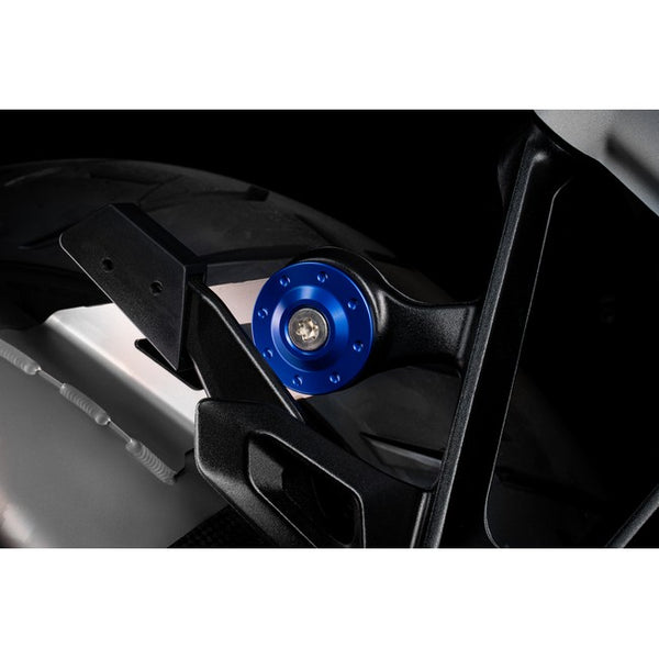 Gilles BL-15 exhaust bracket cover fitted, shown in blue
