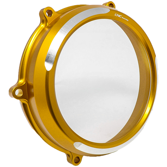CNC Racing CA210S transparent clutch cover for Ducati Panigale V4/S 2025-2026, anodised finish with Lexan window