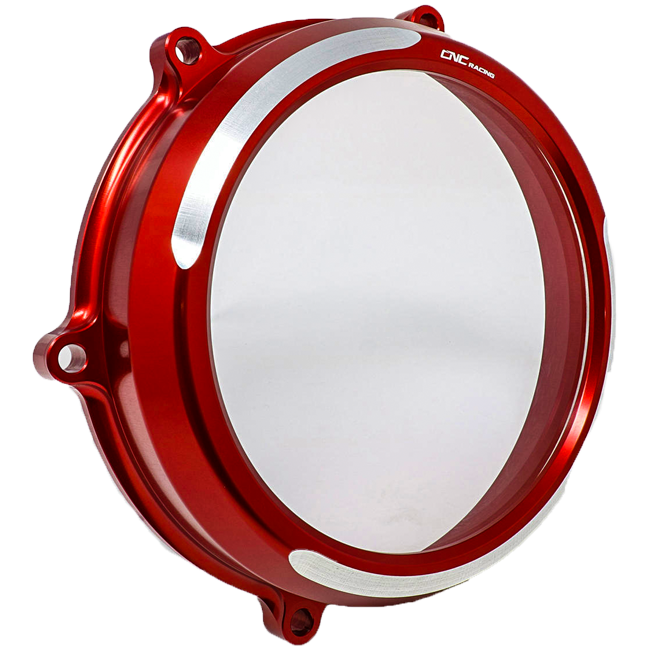 CNC Racing CA210S transparent clutch cover for Ducati Panigale V4/S 2025-2026, anodised finish with Lexan window