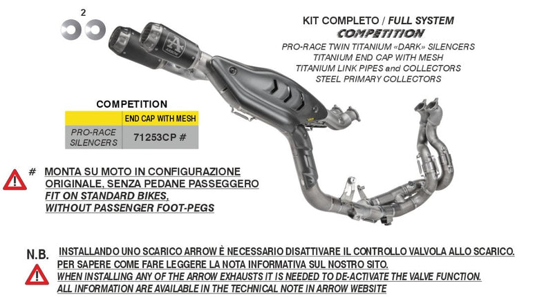 Arrow Competition titanium full exhaust system 71253CP for Ducati Panigale V4/S 2025-2026