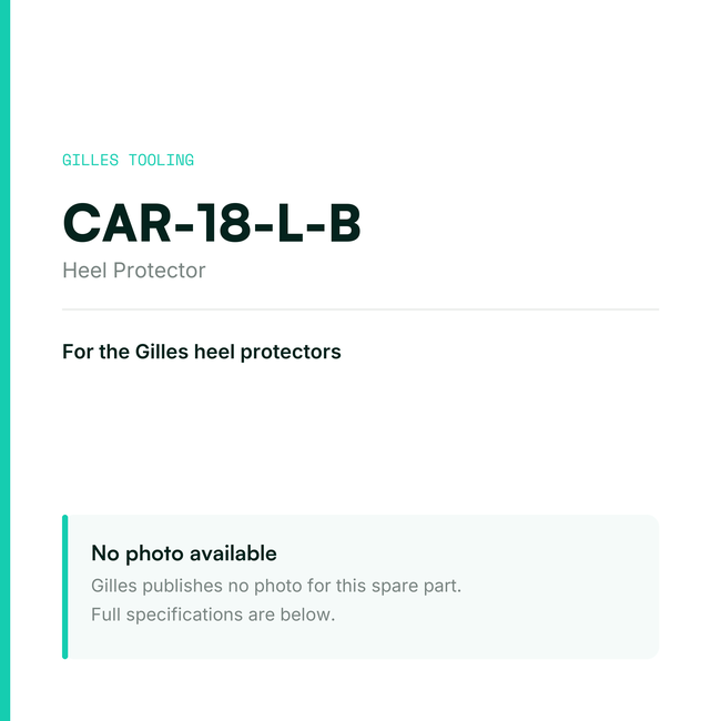 Gilles Heel Protector – CAR-18-L-B, data card, no manufacturer photo available