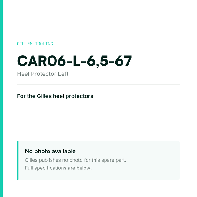 Gilles Heel Protector Left – CAR06-L-6,5-67, data card, no manufacturer photo available