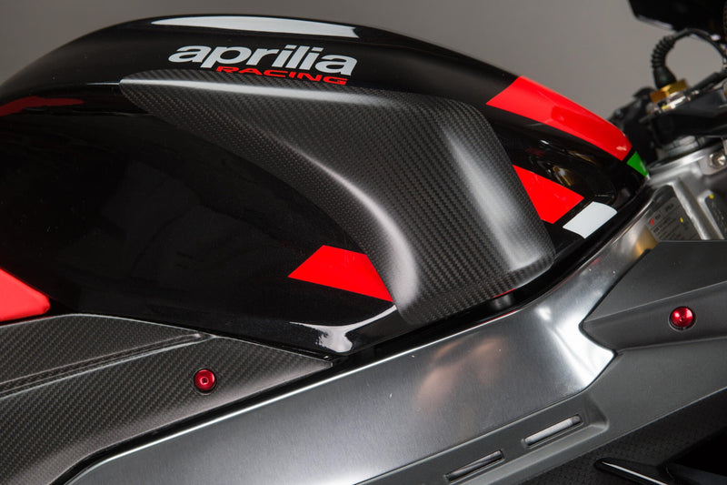 LighTech CARA2090 glossy carbon tank protectors for Aprilia RSV4 / RR / 1100 Factory 2021–2026