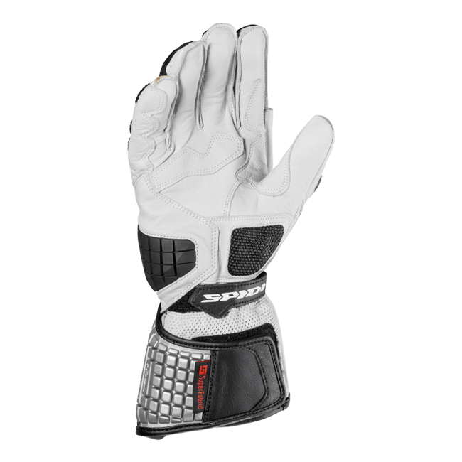 Spidi Carbo Kangaroo Racing leather motorcycle gloves in black and white, part number A216011