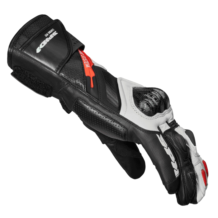 Spidi Carbo Fit Sport motorcycle leather gloves in red — men's sport riding gloves with carbon knuckle protection