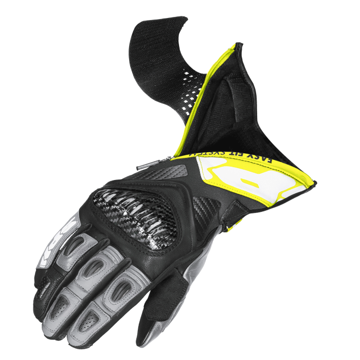 Spidi Carbo Fit Sport men's motorcycle leather gloves in black and fluo yellow