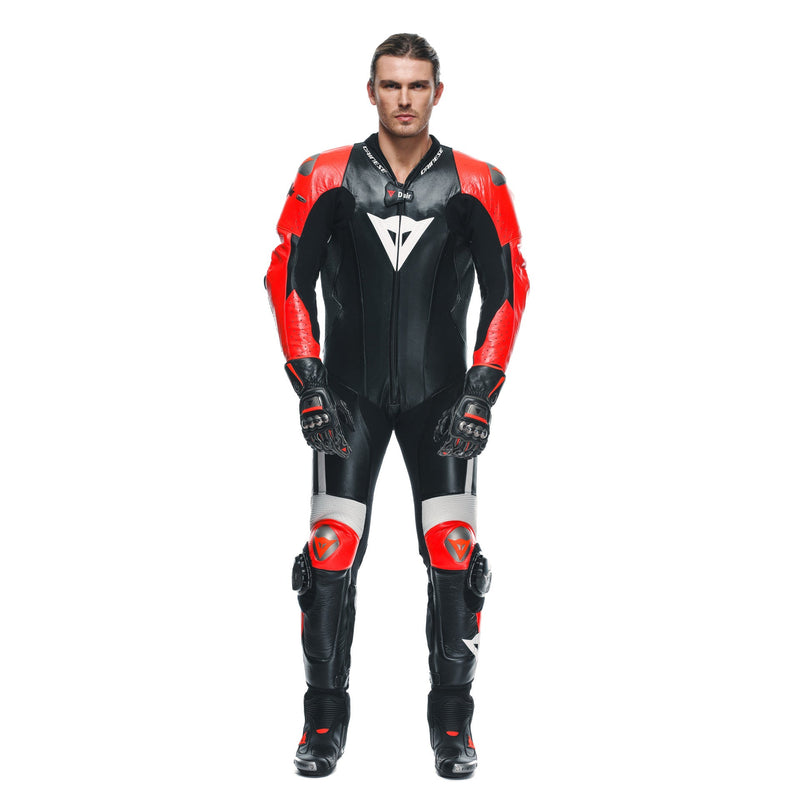 Dainese Mugello 3 Perf. D-AIR® men's one-piece leather race suit in black and red