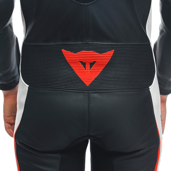 Dainese Grobnik Lady one-piece leather race suit in white and red, perforated panels