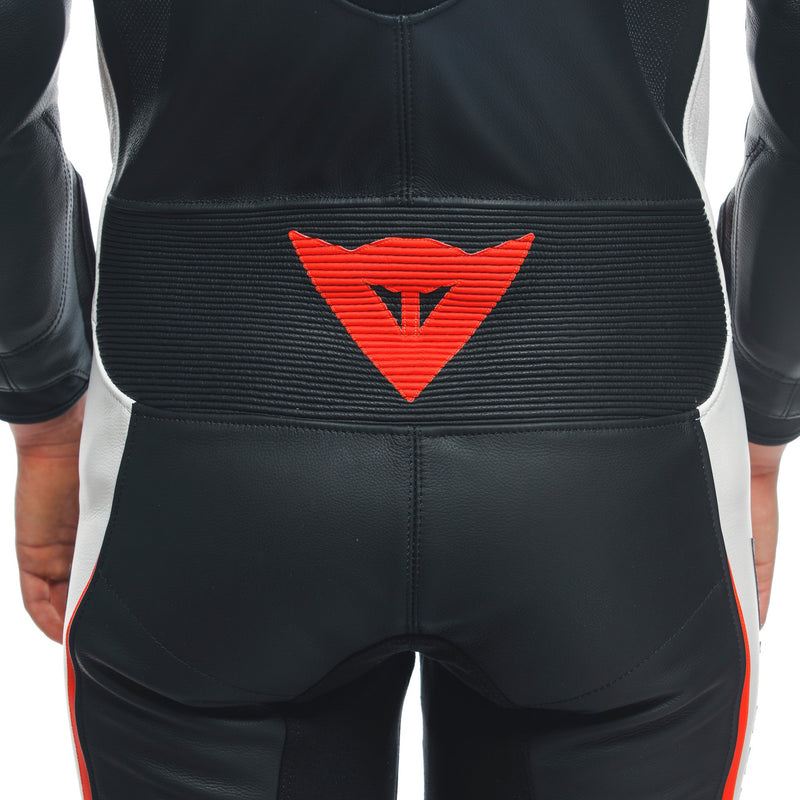 Dainese Grobnik Lady one-piece leather race suit in white and red, perforated panels