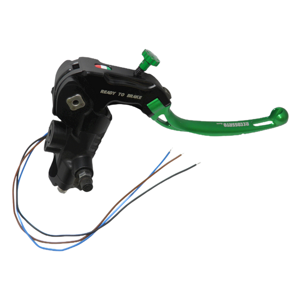 Accossato black radial brake master cylinder CY086 with green lever