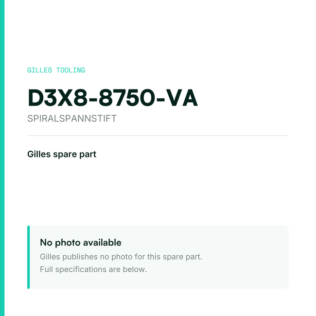 Gilles SPIRALSPANNSTIFT – D3X8-8750-VA, data card, no manufacturer photo available