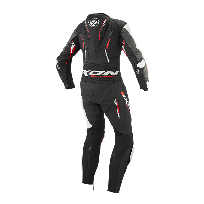 IXON Demonio men's one-piece perforated leather race suit in black, white and red