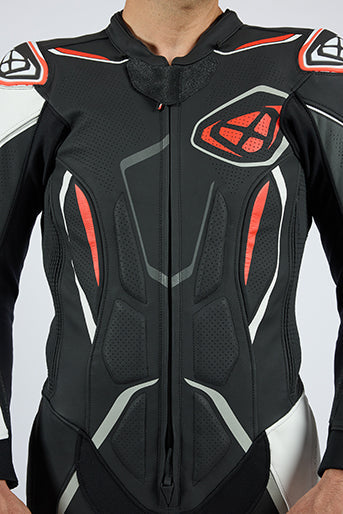 IXON Demonio one-piece leather race suit men's Red/Black/White perforated