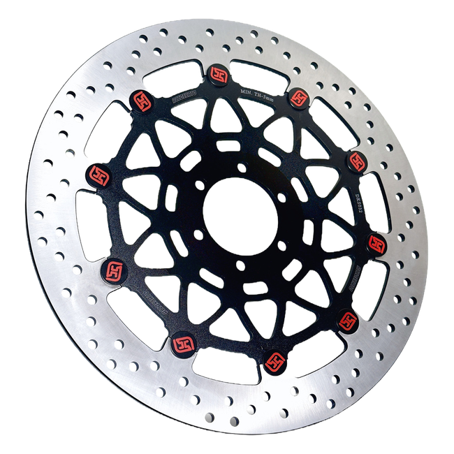 Accossato floating front brake disc DKS032 with black carrier for Aprilia TUONO V4 1100 (2015, 2017-2025)