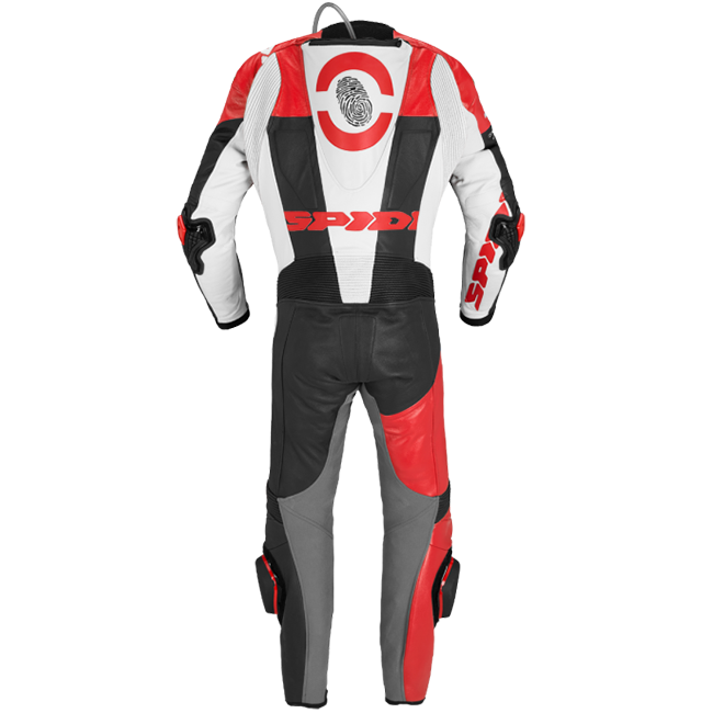 Spidi DP-Progressive one-piece leather race suit in red, perforated, men's
