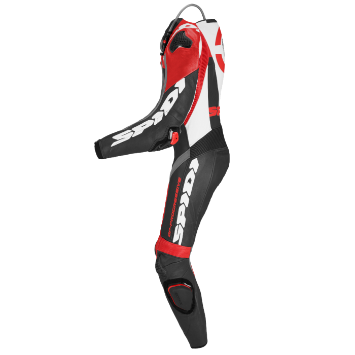 Spidi DP-Progressive one-piece leather race suit in red, perforated, men's