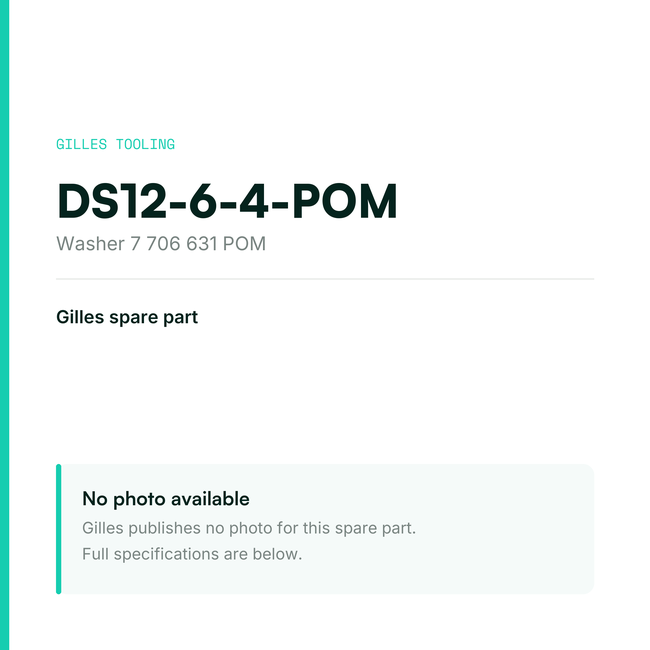 Gilles Washer 7 706 631 POM – DS12-6-4-POM, data card, no manufacturer photo available