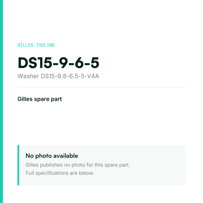 Gilles Washer DS15-9.8-6.5-5-V4A – DS15-9-6-5, data card, no manufacturer photo available
