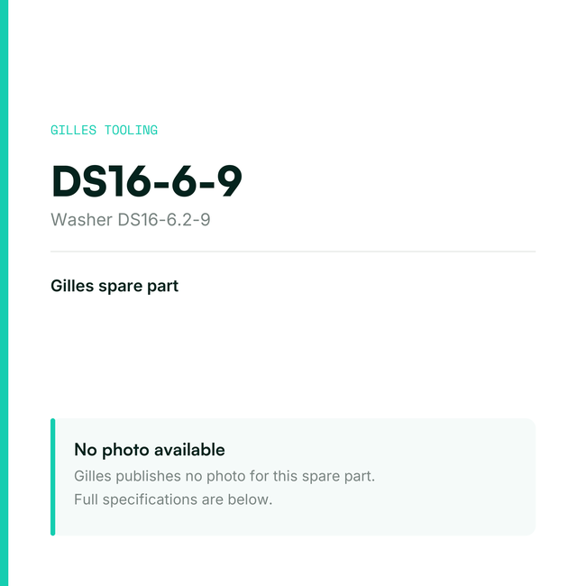 Gilles Washer DS16-6.2-9 – DS16-6-9, data card, no manufacturer photo available