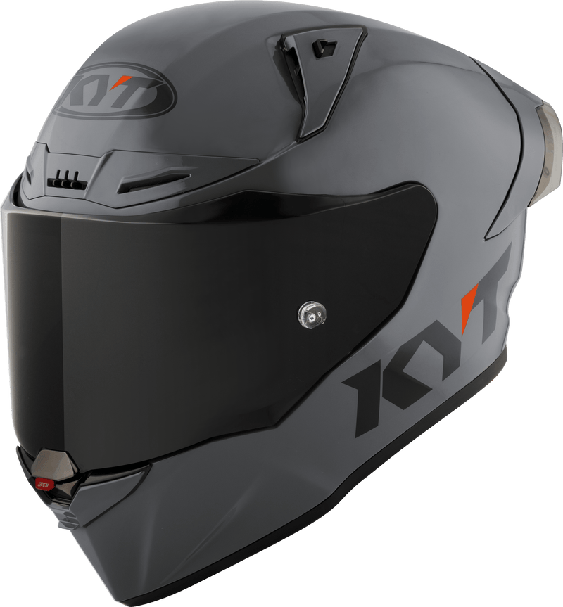 KYT R1R full-face racing helmet in plain grey, front three-quarter view