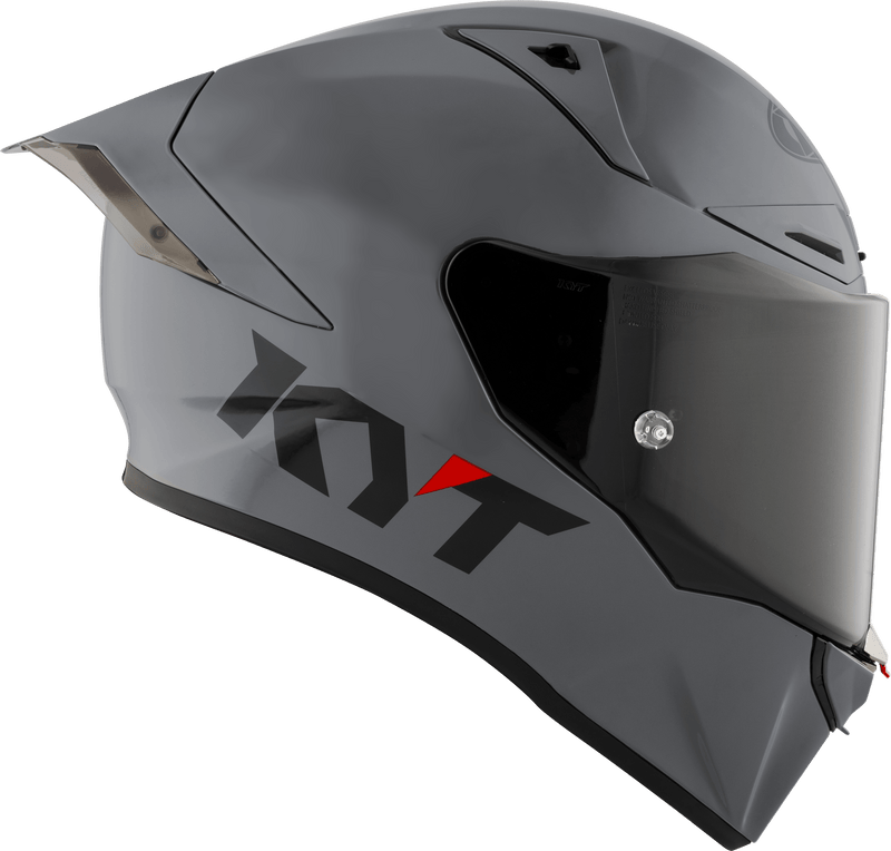 KYT R1R full-face racing helmet in plain grey, front three-quarter view