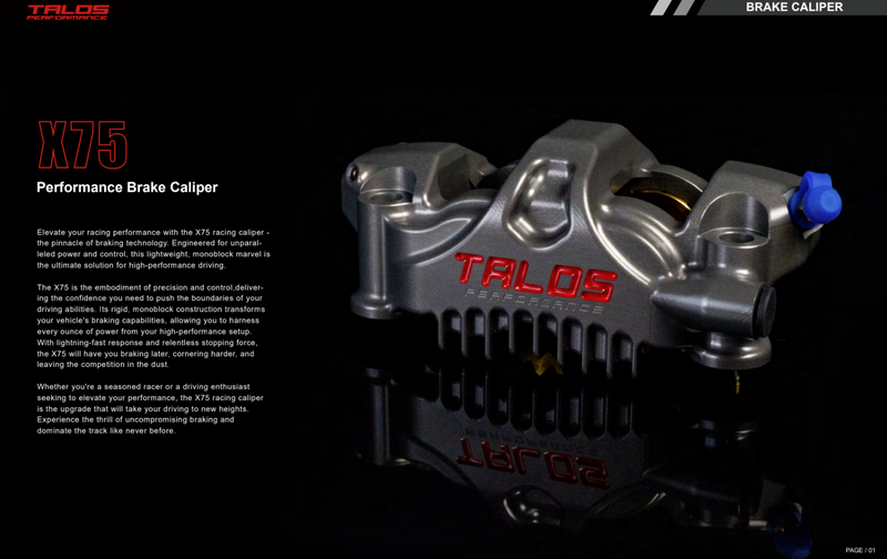 Talos X75 SBK monoblock brake caliper P4 32/36 108mm front left hard anodised X75.108.HD.L