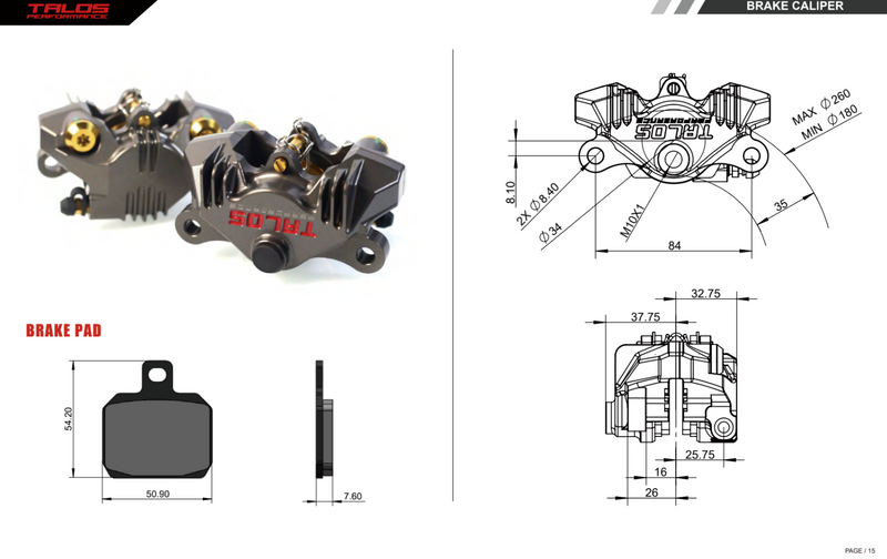 Talos P2 34 CNC-machined rear brake caliper 84mm hard anodised A55.84.HD