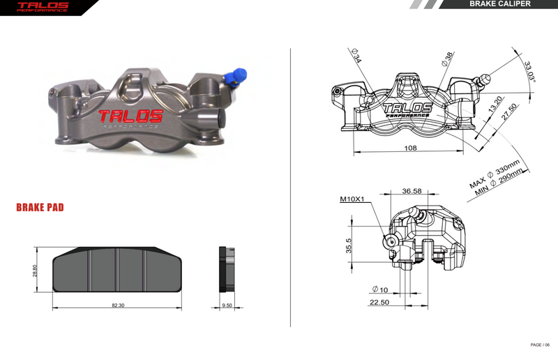 Talos X80 SBK Monoblock Brake Caliper P4 34/38 108mm Front Left hard anodised